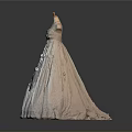 Elegant White Lace Gown With Fluffy Skirt And Decorations On Mannequin