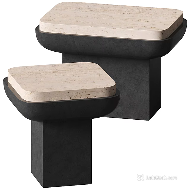Modern Minimalist Coffee Table Set With Light Stone Top And Dark Geometric Base 3d model 