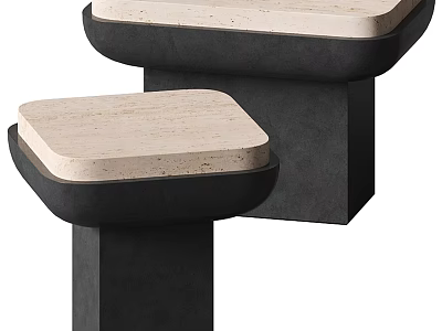 Modern Minimalist Coffee Table Set With Light Stone Top And Dark Geometric Base 3d model