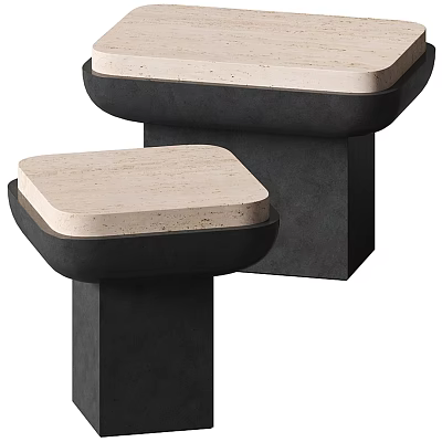 Modern Minimalist Coffee Table Set With Light Stone Top And Dark Geometric Base 3d model