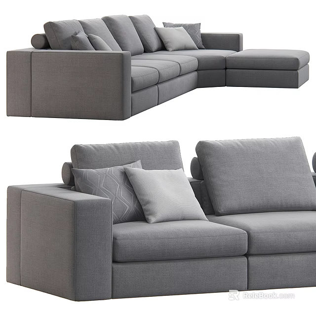 Modern Gray Sectional Sofa Set With Comfortable Cushions And Stylish Design 3d model