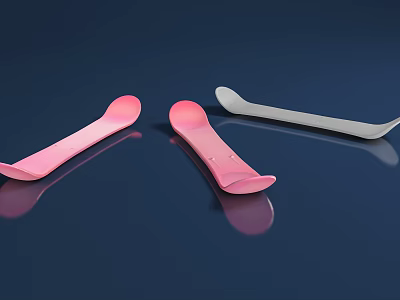 Three Pink And White Spoons Placed On Dark Reflective Surface 3d model