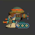 Cartoon Tank With Vibrant Colors Transparent Cockpit Tracks And Scientist Figure