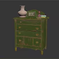Vintage Green Entryway Cabinet And Side Cabinet With Drawers Vase Picture Frame Books