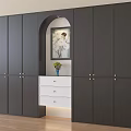 Modern Dark Gray Shoe Cabinet With Arched Design And Drawer Cabinet Plant Decoration