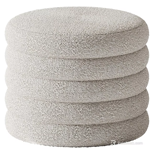 Light Gray Textured Fabric Round Stacked Sofa Stool For Living Room Decor 3d model 