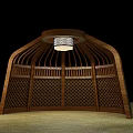 Wooden Pergola with Curved Top and Lattice Design Featuring Hanging Lamp