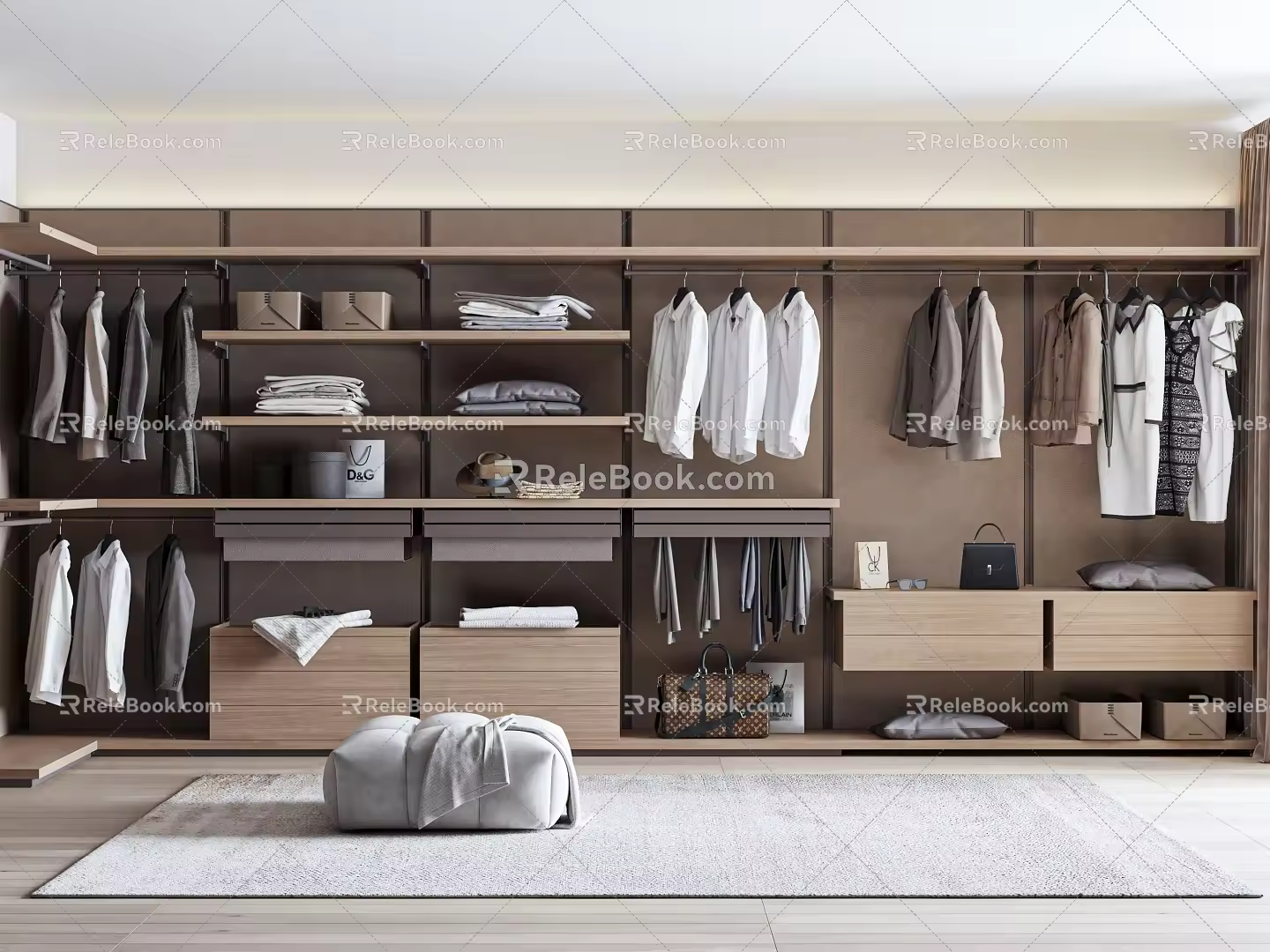 Modern Log Wardrobe Open Wardrobe Cloakroom Full-Face Wardrobe 3d model