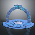 Scene Component Structure With Arc Arranged Glowing Blue Symbols And Circular Base 3d model