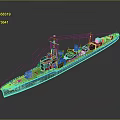 Warship Model Y401 With Detailed Deck Structure Smokestacks Masts on Dark Surface 3d model