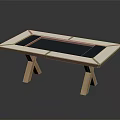 Modern Wooden Table With Black Panel Top And Crossed Legs Design