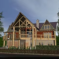 Classic Wooden House With Balcony Chimney And Lush Greenery Surrounded By Trees