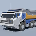 Futuristic Utility Vehicle With Six Wheeled Design White Blue Yellow Exterior And Roof Antenna