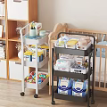Mobile Storage Carts in Baby Room Organizing Baby Supplies and Toys with Multiple Layers