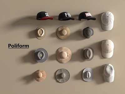 Poliform Hats Collection Featuring Various Styles And Assorted Colors On Beige Background 3d model