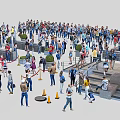 Crowd Of People Gathered At Public Area With Steps Ropes And Traffic Cones