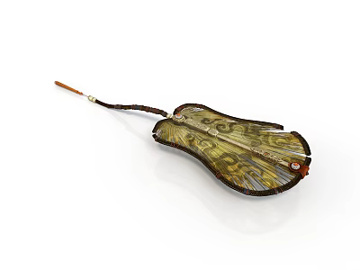 Traditional Hand Fan With Intricate Patterns Bamboo Frame And Wooden Handle Design 3d model