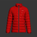 Red Quilted Puffer Jacket With Front Zipper And Long Sleeves Design 3d model
