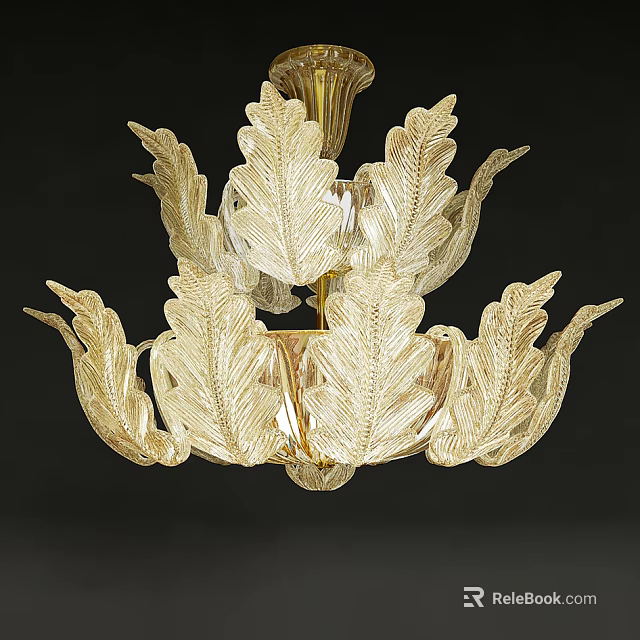 Elegant Crystal Chandelier With Leaf Shaped Glass Design For Interior Lighting 3d model