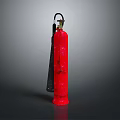 Red Household Fire Extinguisher With Black Nozzle Top Handle And Gray Background