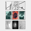 Nine Diverse Art Prints With City Maps Abstract Designs And Silhouette Elements