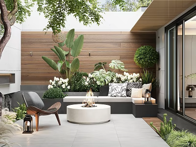 Modern courtyard table and chair combination folding table and chair landscape landscaping courtyard garden landscape sketch 3d model