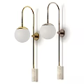 Modern Wall Lamps With Metal Brackets White Globe Shades And Marble Bases