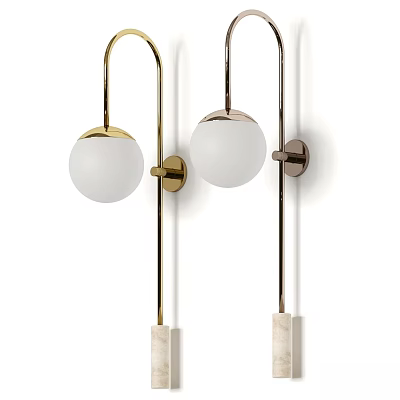 Modern Wall Lamps With Metal Brackets White Globe Shades And Marble Bases 3d model