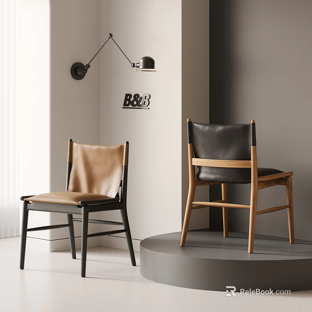 Modern Minimalist Dining Chairs With Leather Seats Wooden Frames Brown And Black 3d model 