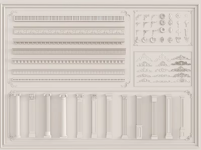 French carved plaster line French Roman column top corner line 3d model