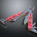 Red Multi Tool Weapon Featuring Pliers Blades and Red Metal Construction Design
