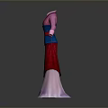 Traditional Asian Dress With Pink Sleeves Blue Waistband And Red Skirt