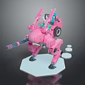 Pink Game Character Riding Mechanical Robot With Cannon Wheel And Platform Base 3d model