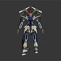 Blue White Gold Robot Mech With Sci Fi Armor And Weapon Design