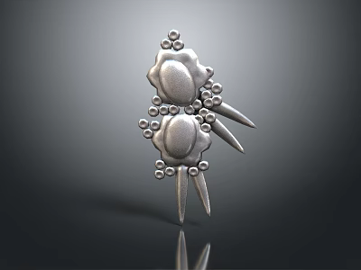 Contemporary Silver Jewelry Piece with 3D Floral Elements Small Beads Spike Details and Metallic Texture 3d model