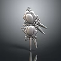 Contemporary Silver Jewelry Piece with 3D Floral Elements Small Beads Spike Details and Metallic Texture