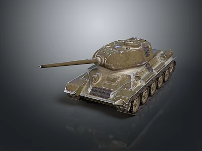 Detailed Military Green Tank Vehicle With Long Cannon Barrel And Metal Tracks 3d model