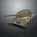 Detailed Military Green Tank Vehicle With Long Cannon Barrel And Metal Tracks