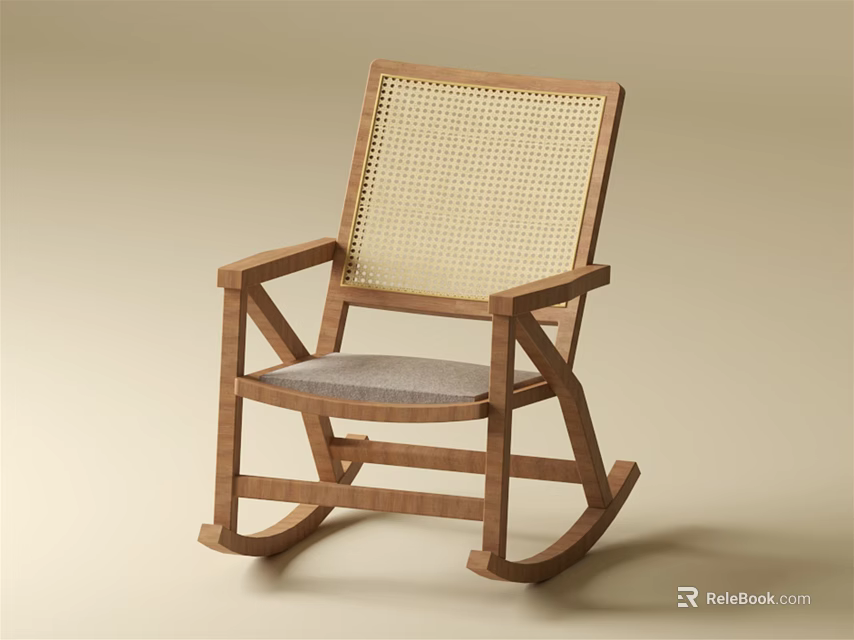 Wooden Rocking Chair With Woven Backrest And Padded Seat For Comfortable Leisure Use 3d model 