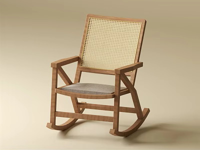 Wooden Rocking Chair With Woven Backrest And Padded Seat For Comfortable Leisure Use 3d model
