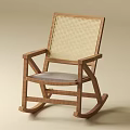 Wooden Rocking Chair With Woven Backrest And Padded Seat For Comfortable Leisure Use