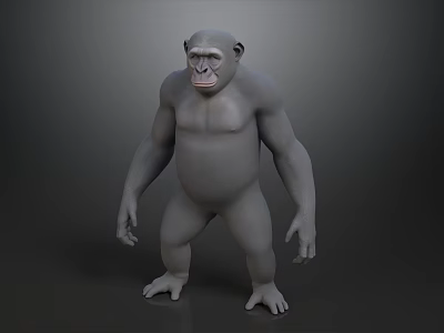 3D Gorilla Model in Standing Pose with Gray Muscular Body Design 3d model