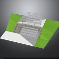 Stadium Grandstand Structure With Green Turf White Platform And Stone Steps