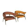 Modern Yellow Velvet Armchair With Curved Arms Round Seat Wooden Legs Design
