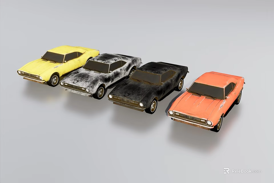 Colorful Classic Toy Cars Collection With Yellow Black And Orange Models 3d model 