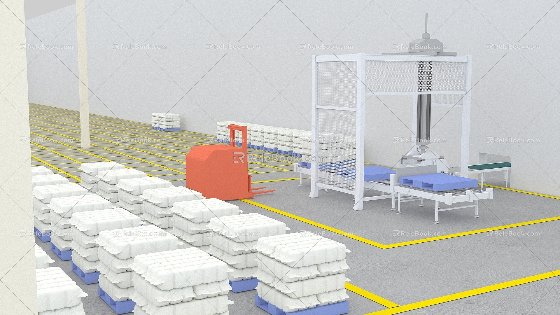 Intelligent cotton spinning large-scale production joint production line automation textile intelligent manufacturing production animation logistics animation finished product library. 3d model