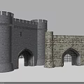 Medieval Castle Towers With Stone Walls Arched Gateways And Battlements