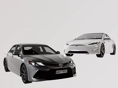 Two Stylish Sedan Cars Toyota And Tesla With Modern Design And Sleek Look 3d model