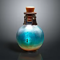 Glass Bottle With Blue Green Gradient And Wooden Cork Metal Ring Keyhole Design