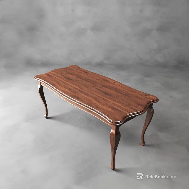 Elegant Walnut Wooden Dining Table With Curved Legs And Smooth Surface 3d model 